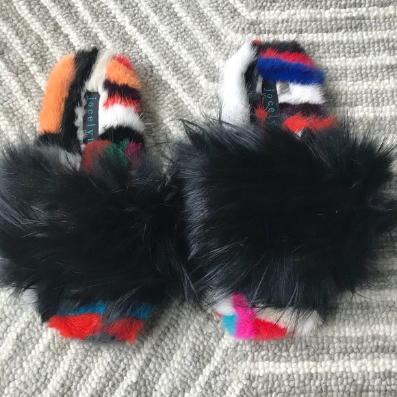 jocelyn Shoes - 🆕 Jocelyn Fur Black & Multi Color Sandals/Slides